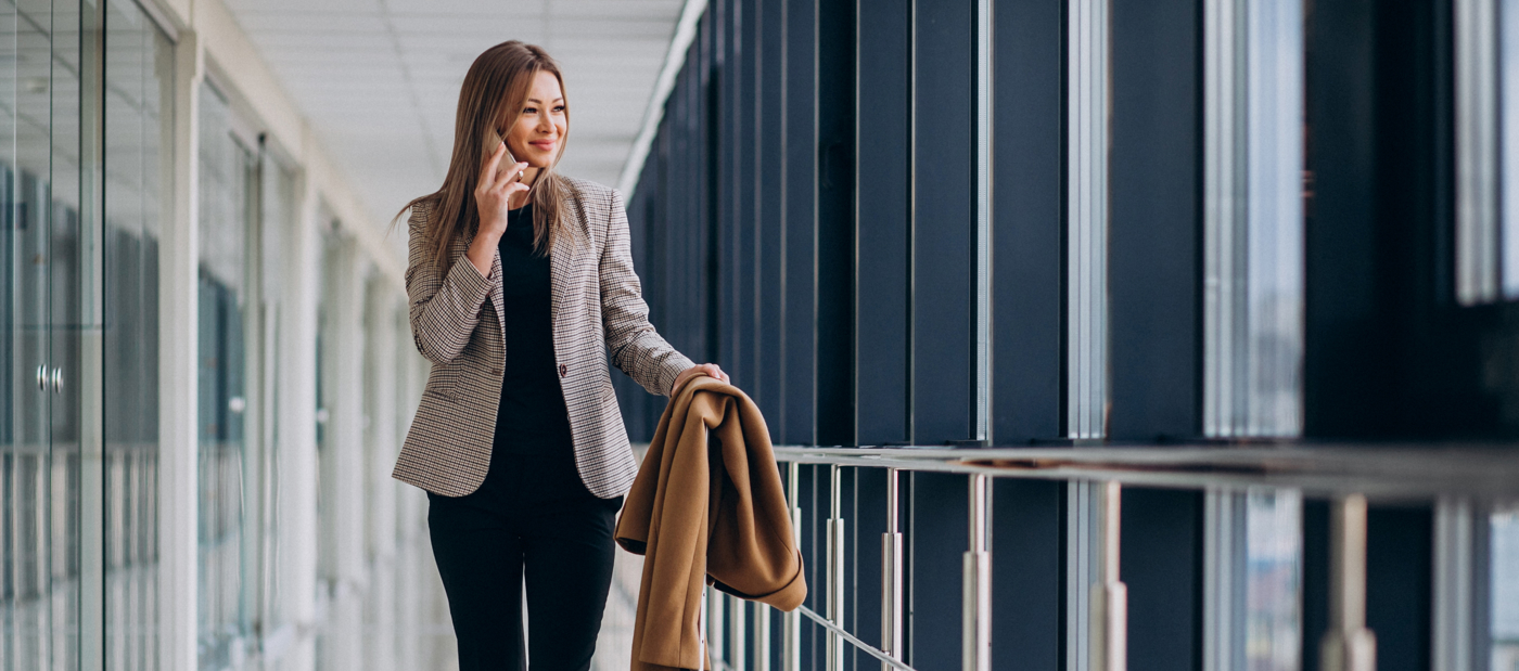 Business Woman Terminal With Travel Bag Talking Phone Edited